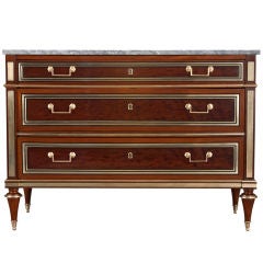 A Louis XVI Brass, Mahogany, and Bleu Turquin Top Commode A Louis XVI Brass, Mahogany, and Bleu Turquin Top Commode