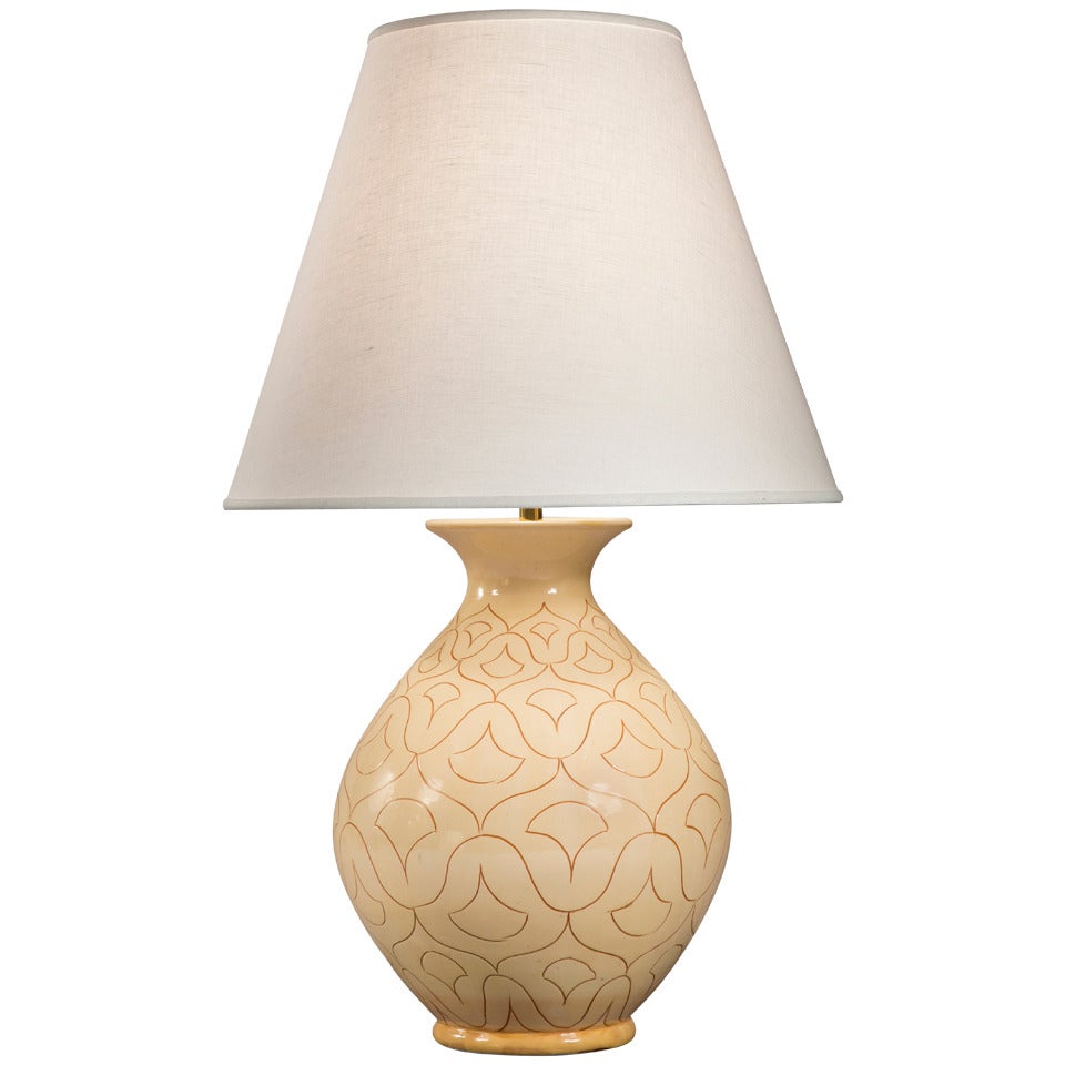 Kahler: Large Incised and Glazed Ceramic Lamp