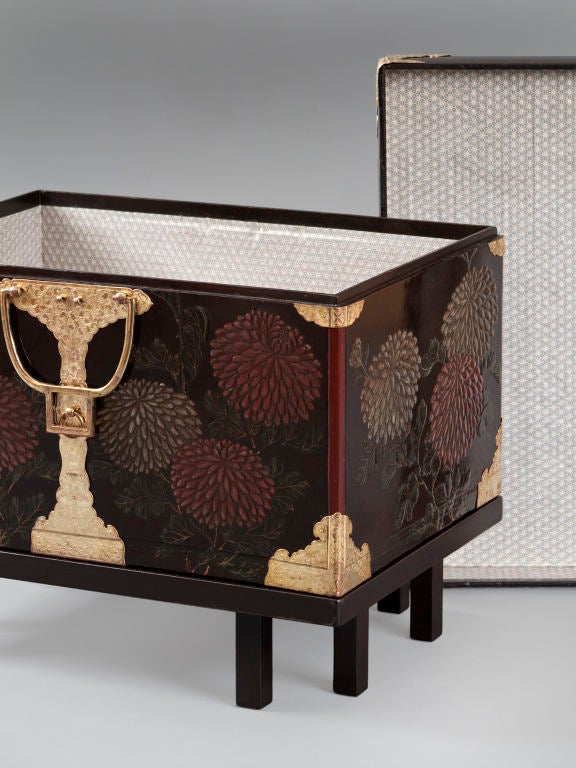 A Highly Unusual Japanese Gilt-Copper Mounted Lacquer Robe Chest 2
