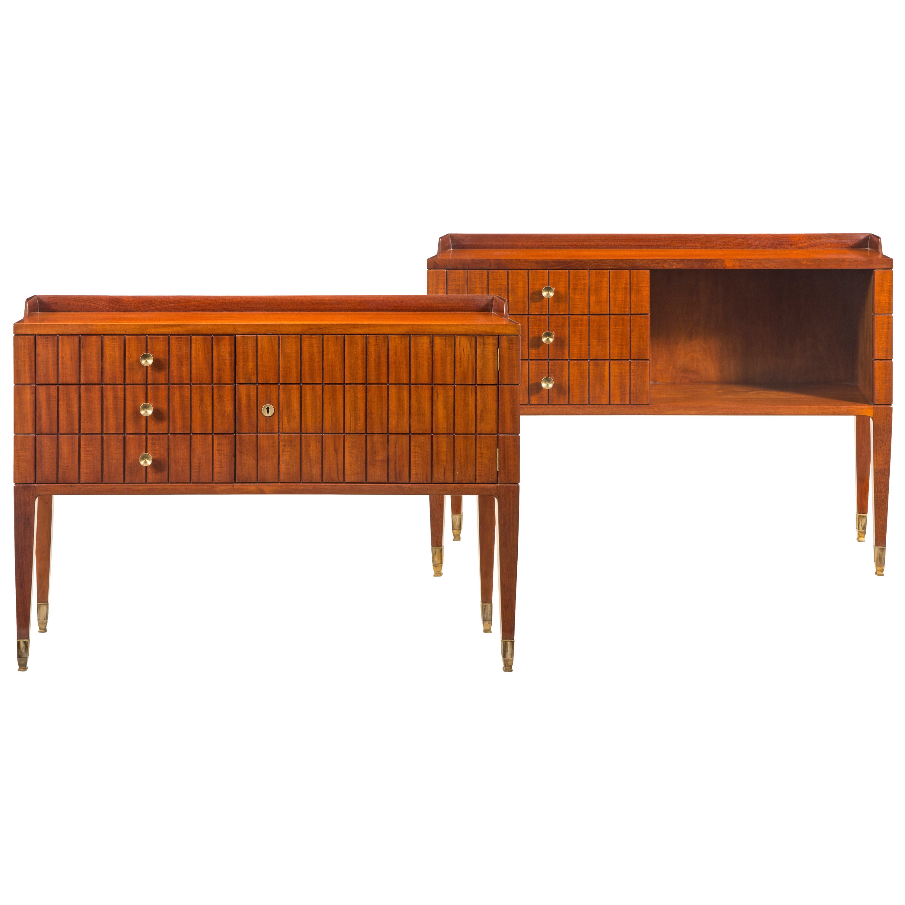 Paolo Buffa, a Pair of Brass Mounted Mahogany Side Tables or Cabinets