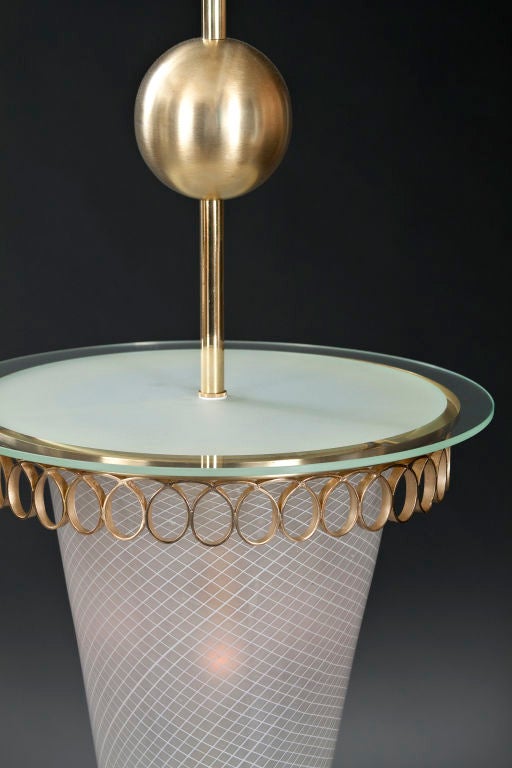 An Italian Brass and Glass Lantern Attributed to Gio Ponti 1