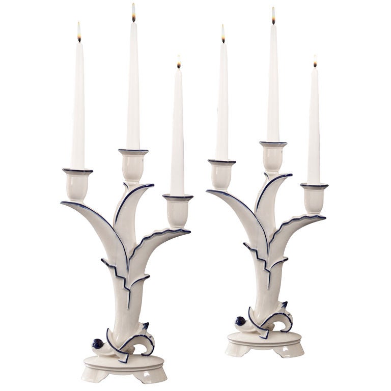 A Pair of Secessionist Porcelain Candelabra For Sale