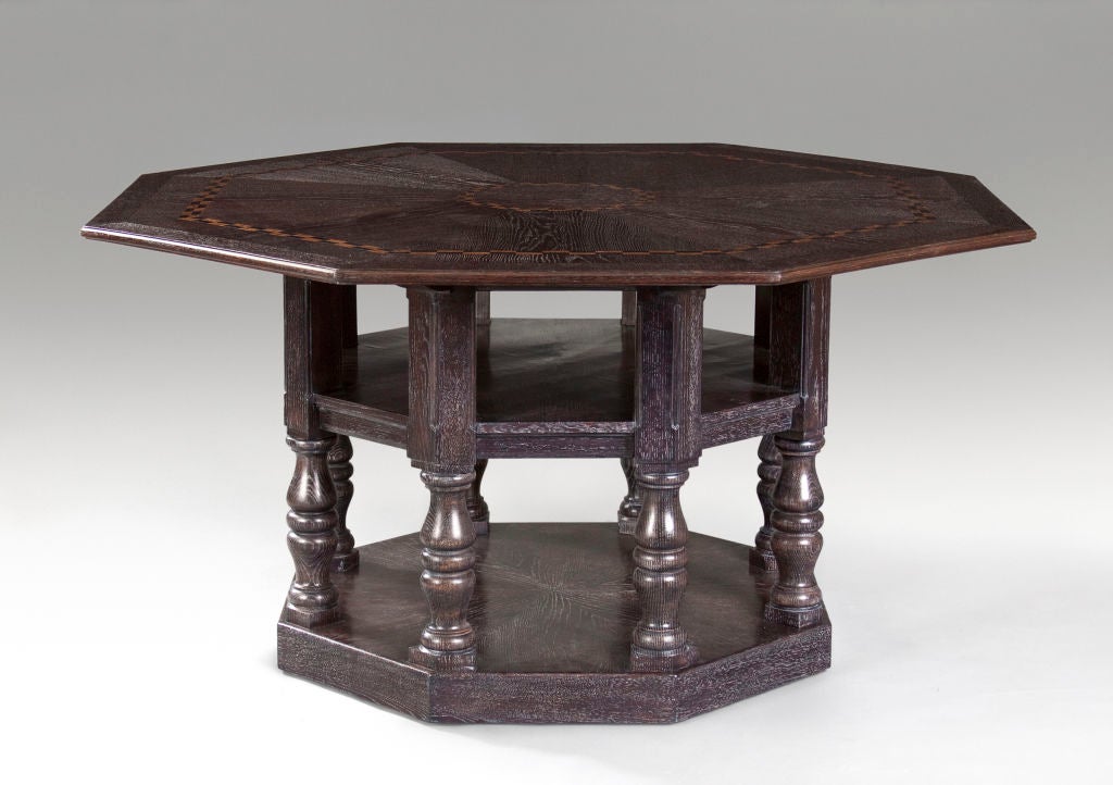 A Large Cerused, Ebonized, & Inlaid Oak Table by Jakob Soulek
