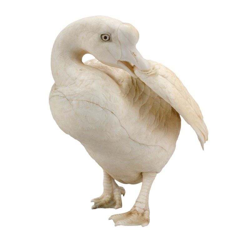 ON SALE - A Fine Japanese Ivory Okimono Goose, Signed Mitsumasa