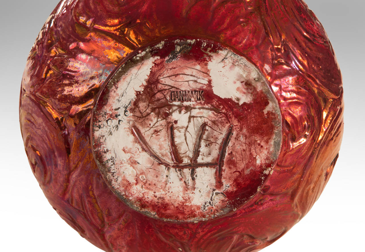 Art Deco Svend Hammershøi for Kahler, A Rare Iridescent Red Glaze Vase, Now A Lamp