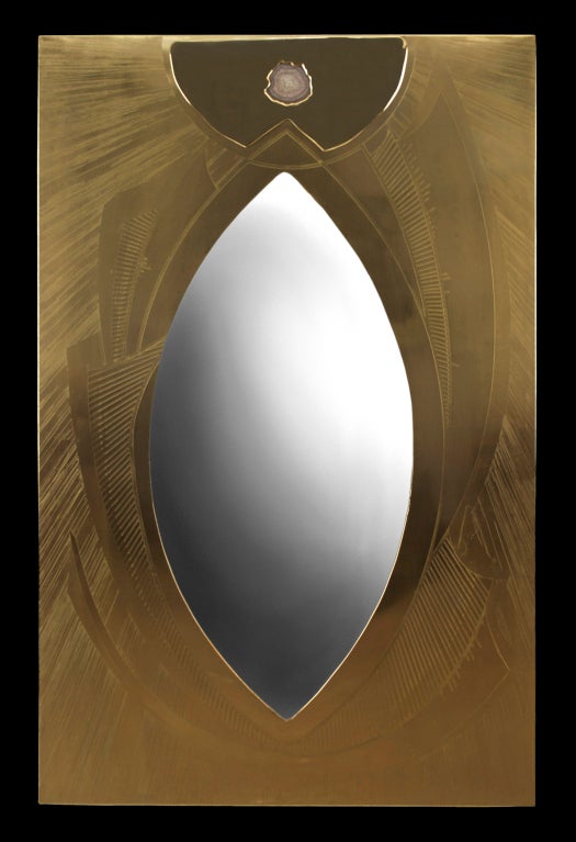 The elliptical mirror plate within the incised rectangular frame, headed with a circle of agate within a polished field.

This piece @ H.M. Luther Antiques
The Carlyle
35 East 76th Street
New York, NY 10021