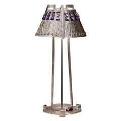 A Rare Austrian Hammered Silvered Brass and Amethyst Glass Lamp