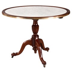 A Charles X Brass Mounted Mahogany & Marble Tilt-Top Table
