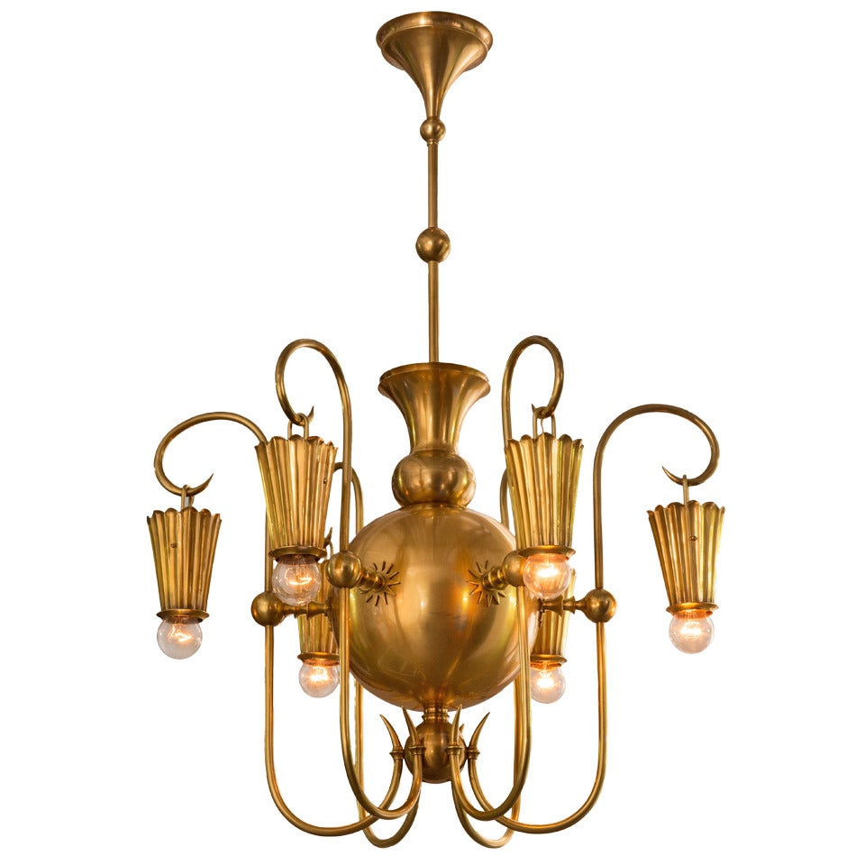 A Rare German Art Deco Brass SixLight Chandelier at 1stDibs