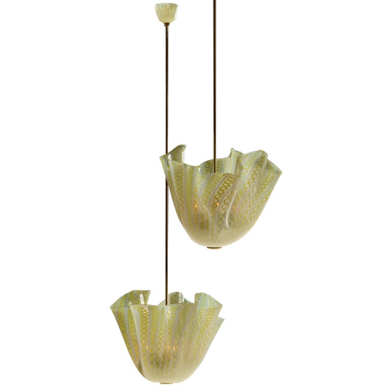 A Pair of Retortoli Filigrana Handkerchief Chandeliers by Venini For Sale