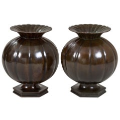 A Pair of Just Andersen Poppy-Form Vases in Bronze