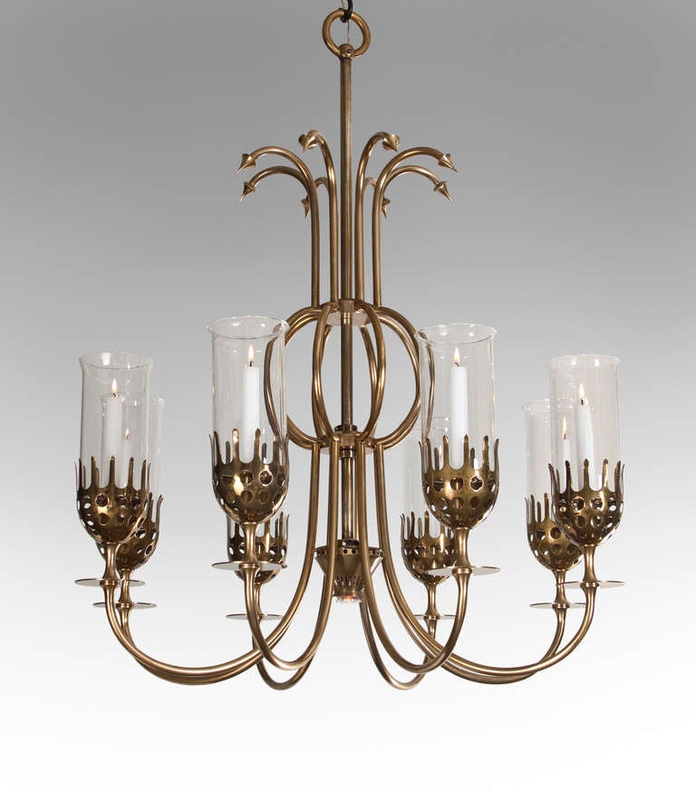 Bjorn Wiinblad, A Glass and Brass 8 Arm Chandelier