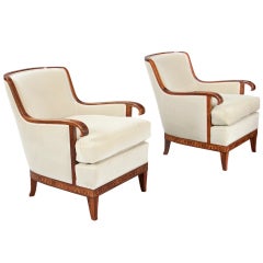 A Pair of Inlaid Rosewood Arm Chairs by Carl Malmsten