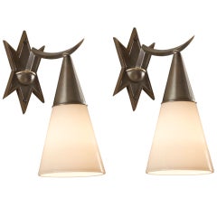 A Pair of Glass and Bronze Sconces by Max Kruger