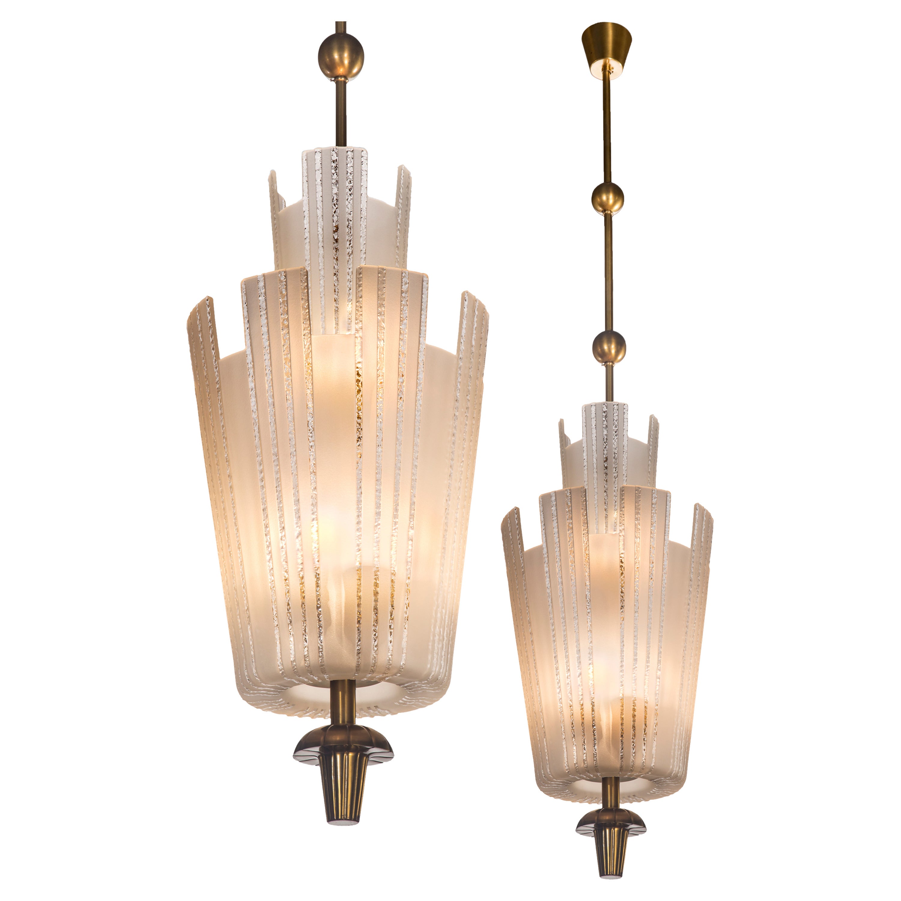 Orrefors, A Pair fo Large Swedish Chiseled and Frosted Glass Chandeliers