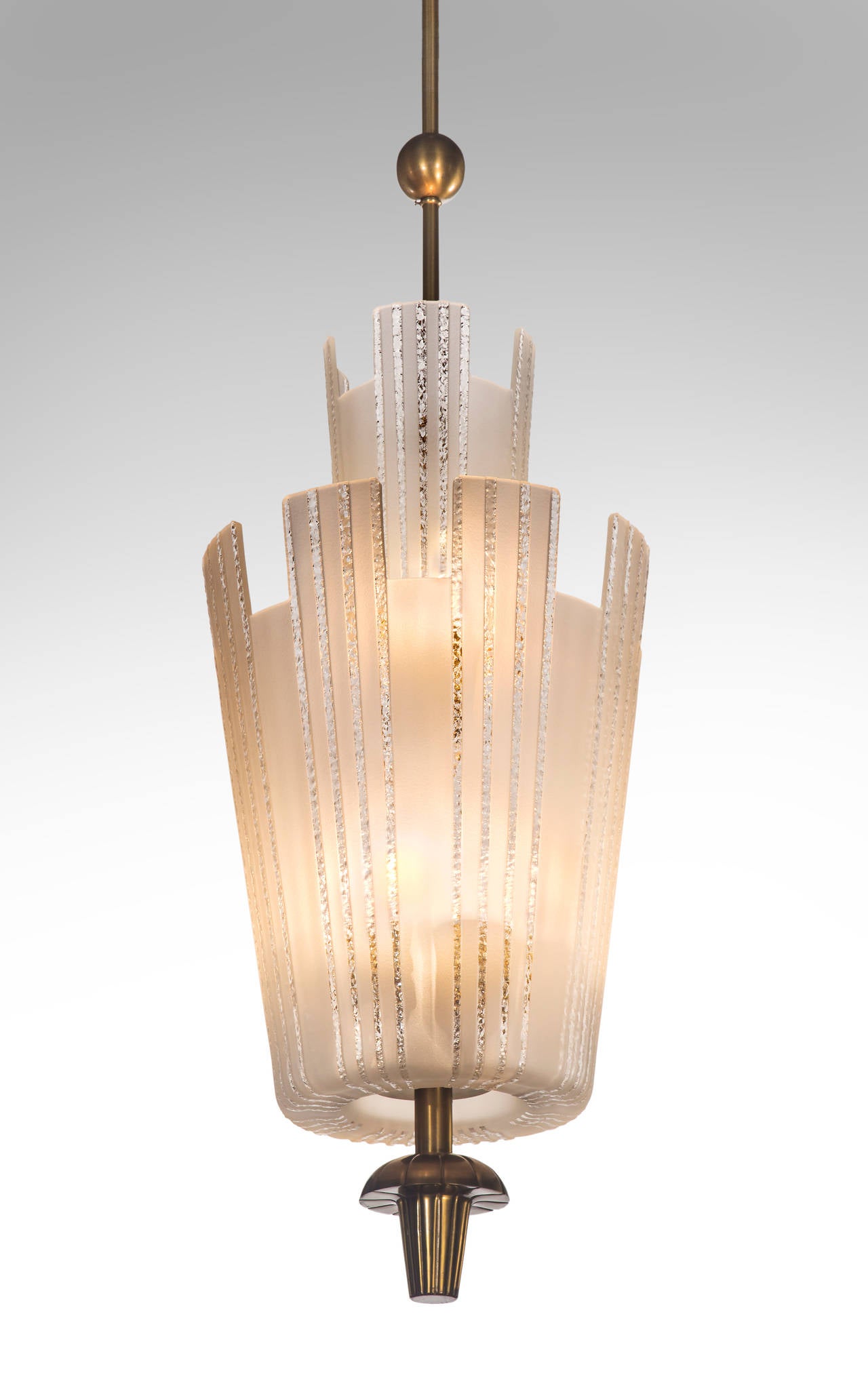Scandinavian Modern Orrefors, A Pair fo Large Swedish Chiseled and Frosted Glass Chandeliers