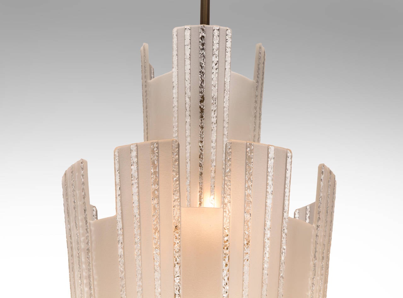Orrefors, A Pair fo Large Swedish Chiseled and Frosted Glass Chandeliers In Excellent Condition In New York, NY