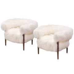 Nanna Ditzel: A Pair of Rare Fur Upholstered and Wenge Ring Chairs