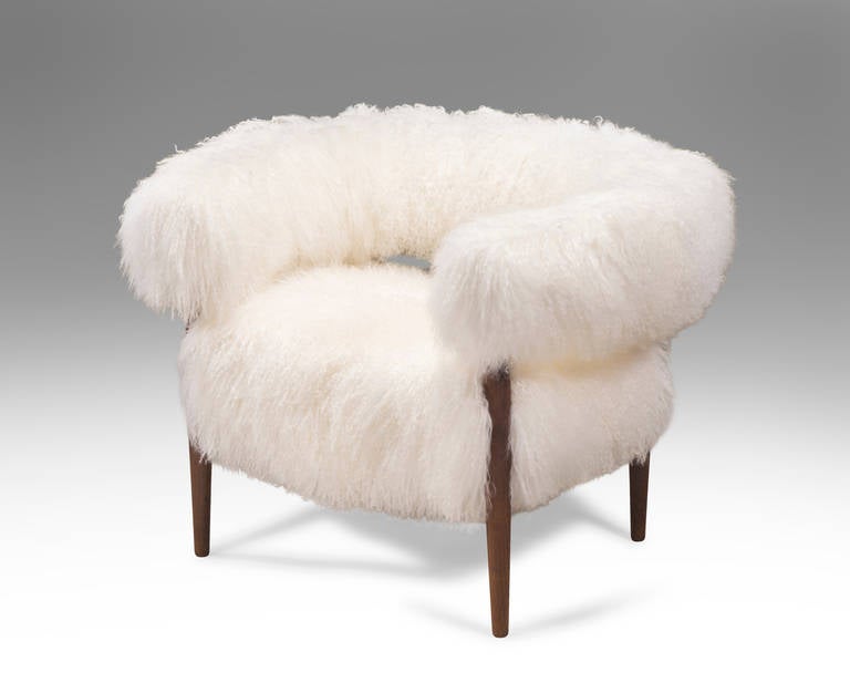 Scandinavian Modern Nanna Ditzel: A Pair of Rare Fur Upholstered and Wenge Ring Chairs