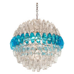 A Rare and Large Blue and Colorless Murano Glass Polyhedral Chandelier
