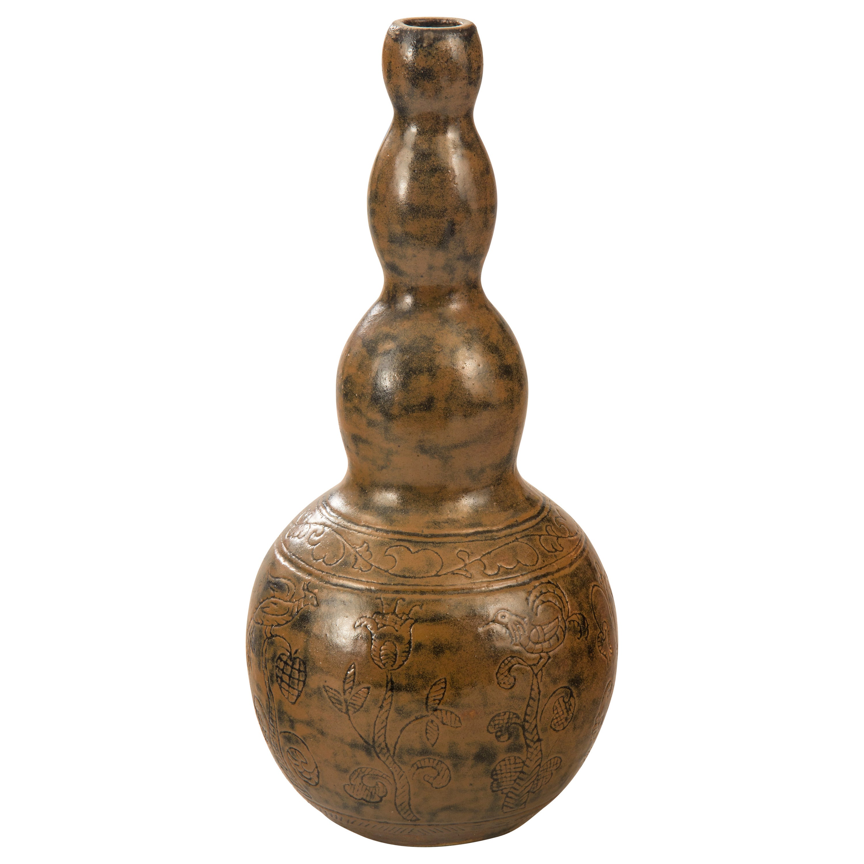 Seraphin Soudbinine, A Rare French Glazed and Incised Ceramic Vase For Sale
