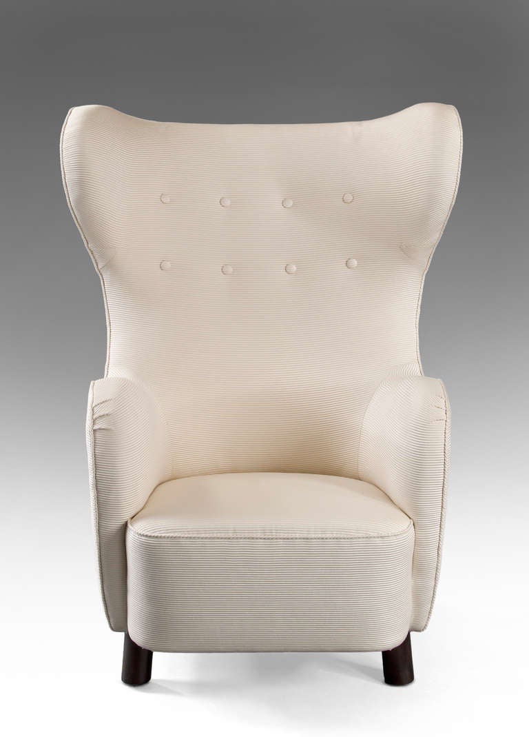 Kay Fisker, A Pair of Danish Wingback Upholstered Armchairs In Excellent Condition In New York, NY