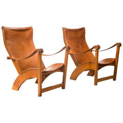 Mogens Voltelen for Niels Vodder: A Pair of Leather and Beech Copenhagen Chairs