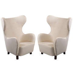 Kay Fisker, A Pair of Danish Wingback Upholstered Armchairs