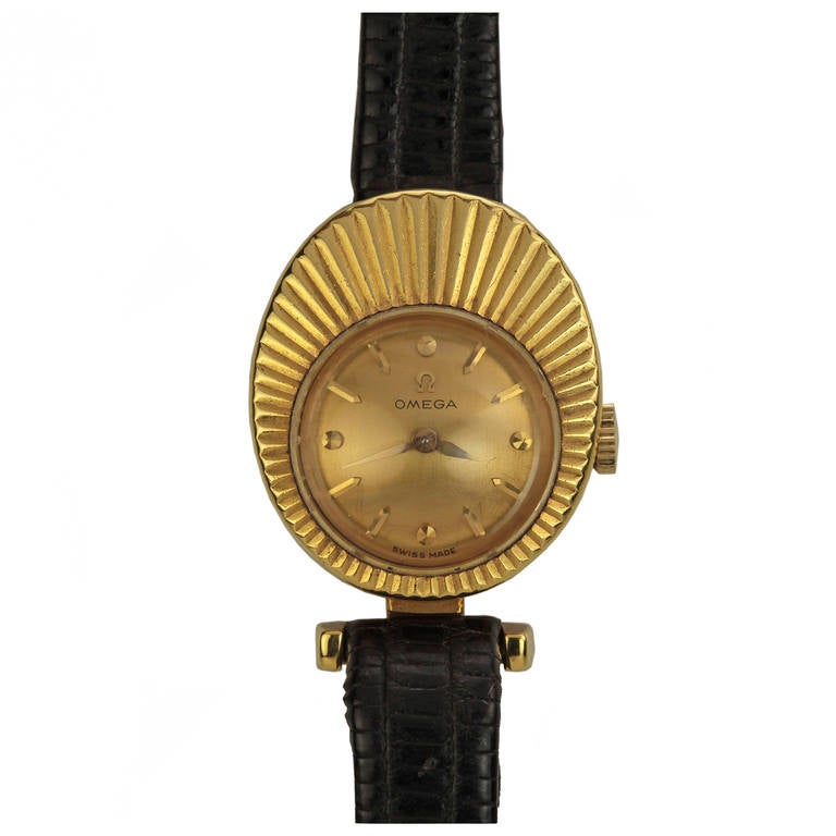Omega Lady's Yellow Gold Sunburst Wristwatch circa 1950s