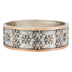 Belle Epoque Sterling Silver Rose Gold Floral Bangle