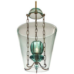 Seguso: A Murano Glass and Brass Lantern Chandelier