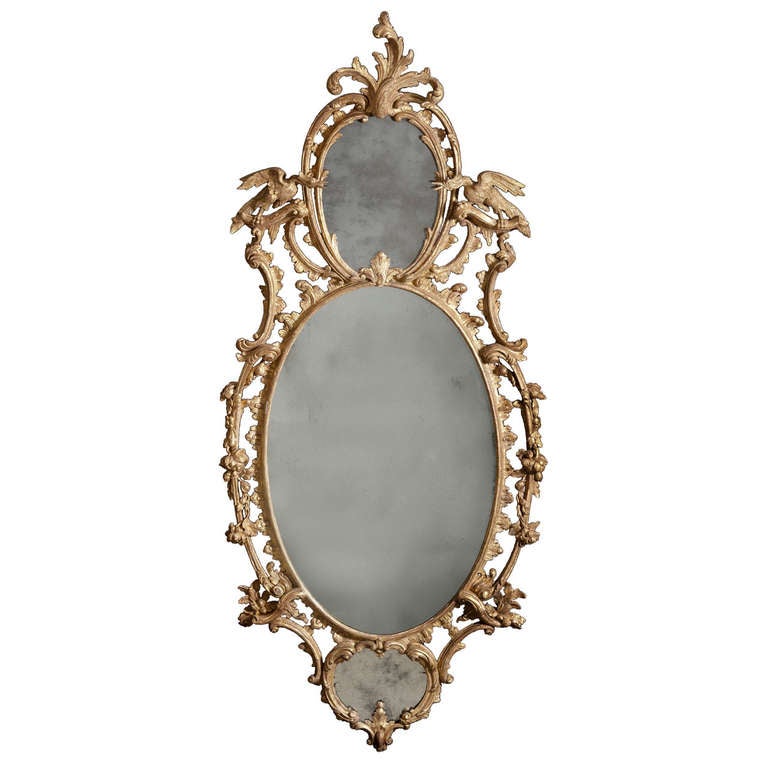 Three Plate Rococo Oval Mirror at 1stdibs