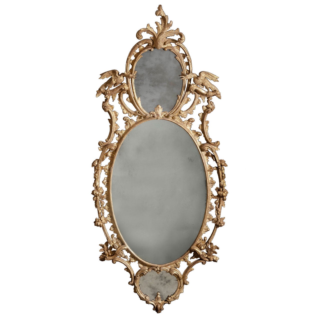 Three Plate Rococo Oval Mirror For Sale