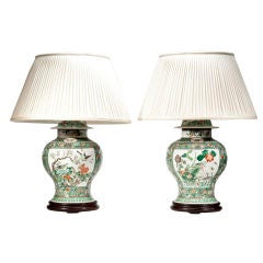 A Pair of Famille Verte Chinese Vase Lamps