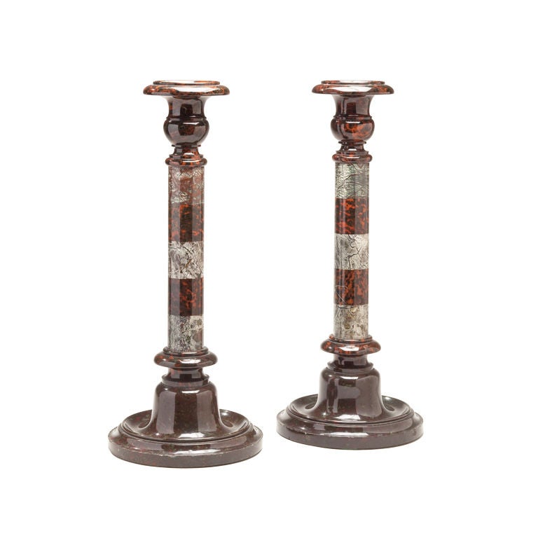 A Fine Pair of Purbeck Marble Candlestick Lamps