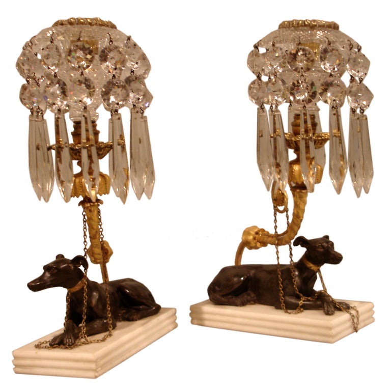 Elegant Pair of Regency Greyhound Candlesticks