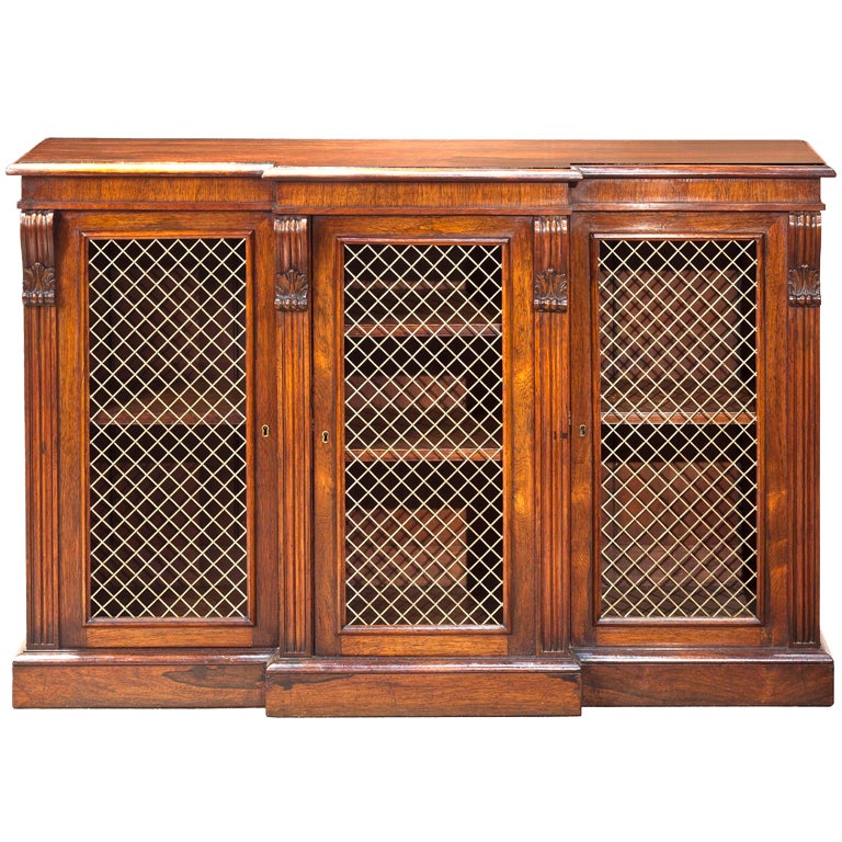 A fine small rosewood breakfront cabinet For Sale