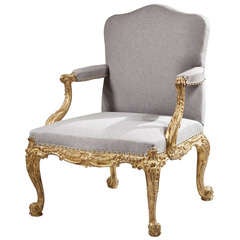 A Fine Carved and Gilded Open Armchair