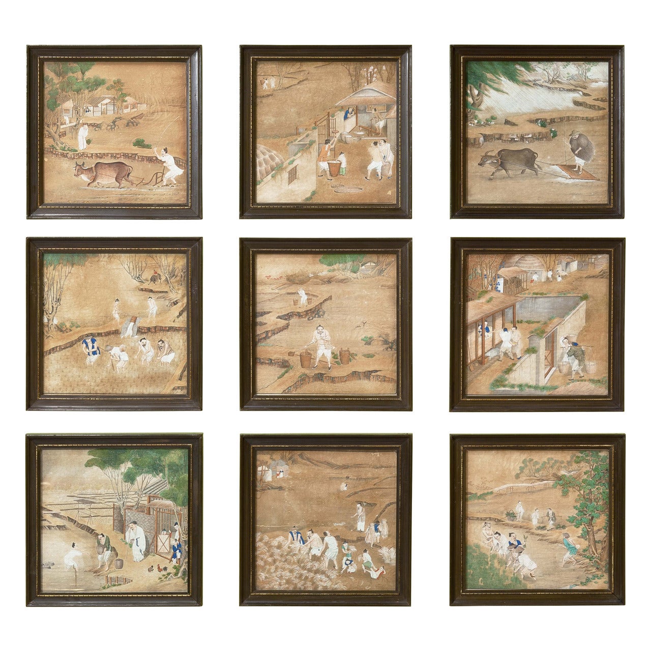 Chinese Paintings, Set of 18 For Sale