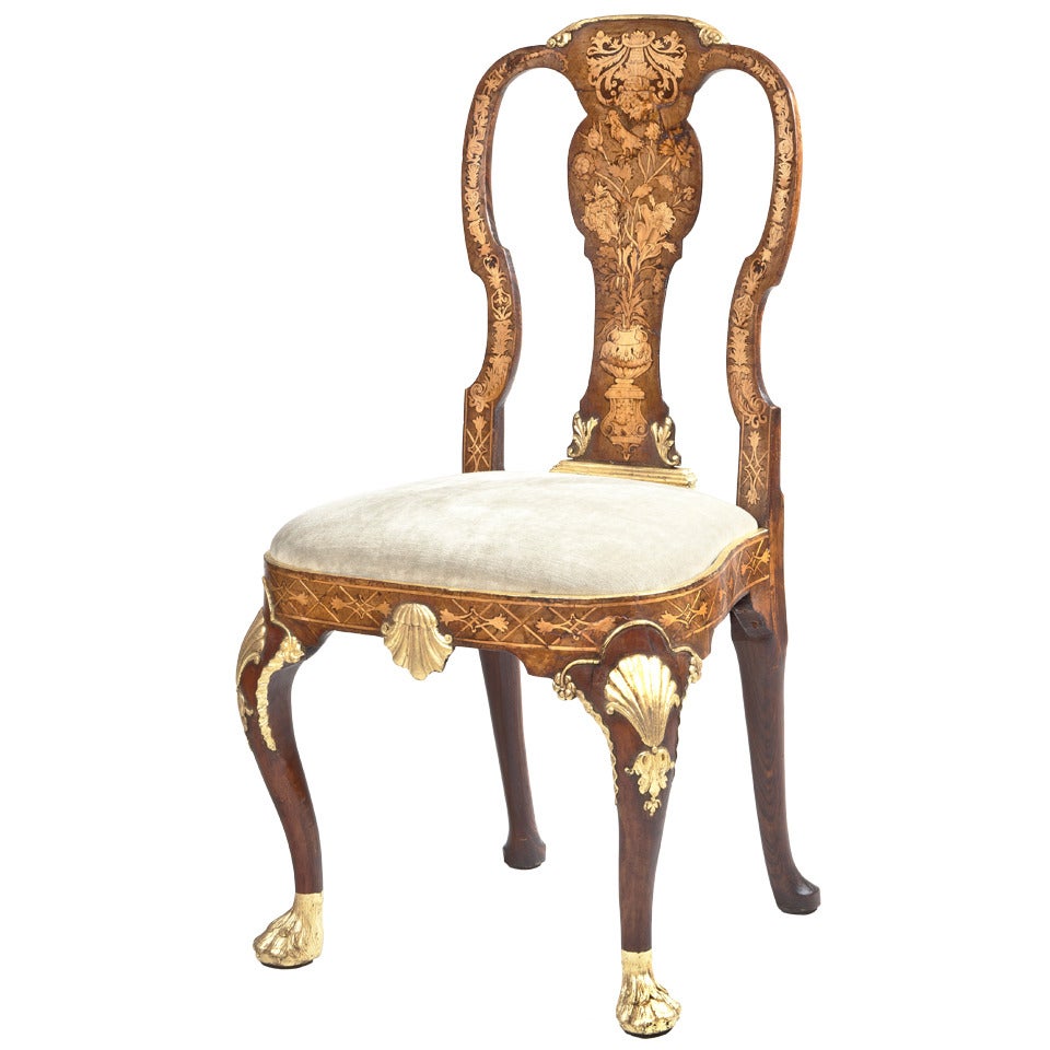 A Rare Marquetry Side Chair For Sale