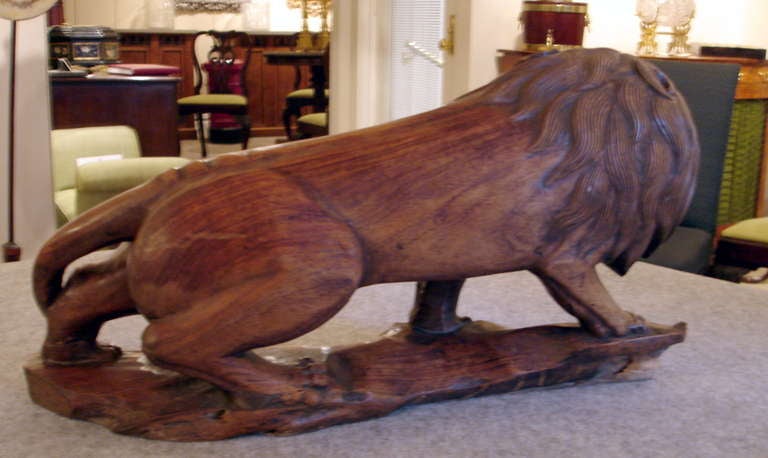 Folk Art Carved Rosewood Lion For Sale