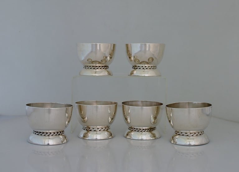 William Spratling Sterling Silver Set of 6 Dessert Cups Rope Motif In Excellent Condition For Sale In New York, NY