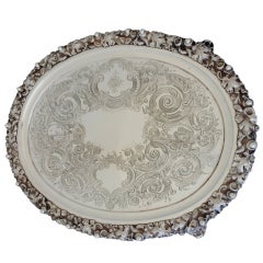 Masterfully Engraved Coin Silver Footed Tray/Salver Caldwell 1870