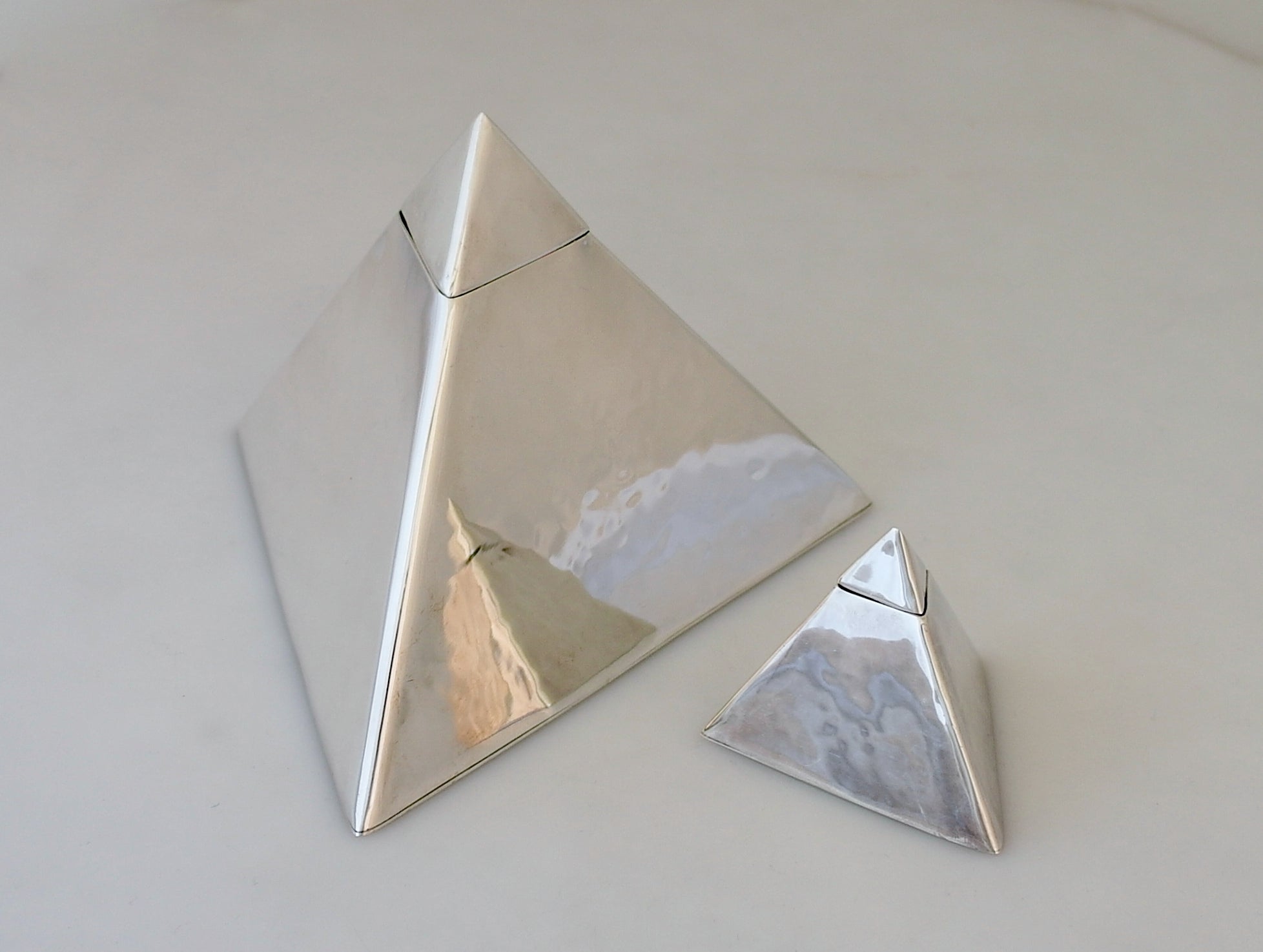 Superb Italian Sterling Silver Modernist Pyramid Boxes