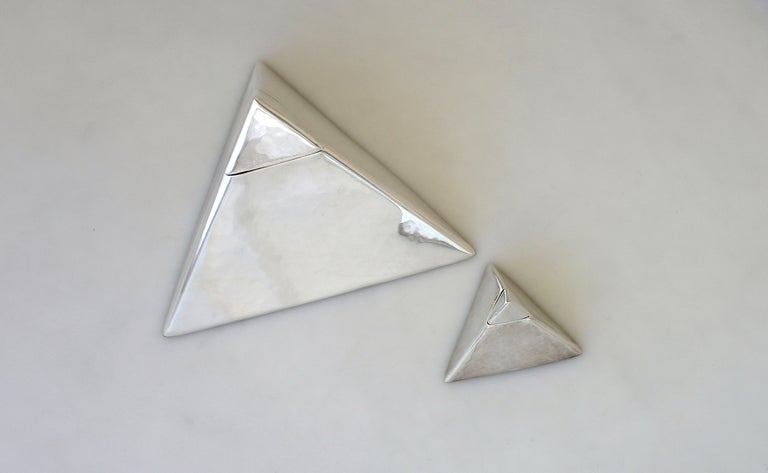 Late 20th Century Superb Italian Sterling Silver Modernist Pyramid Boxes
