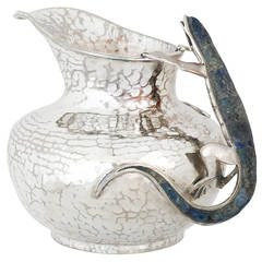Hammered Silver Plate Pitcher with Figural Lizard Handle