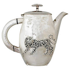 Vintage Emilia Castillo Silver Plate Leopard Tea or Coffee Pot, 1990