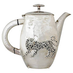 Vintage Emilia Castillo Silver Plate Leopard Tea or Coffee Pot, 1990