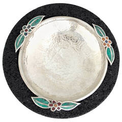 "Edgy, " Emilia Castillo Silver plate and Lava Rock Serving Bowl