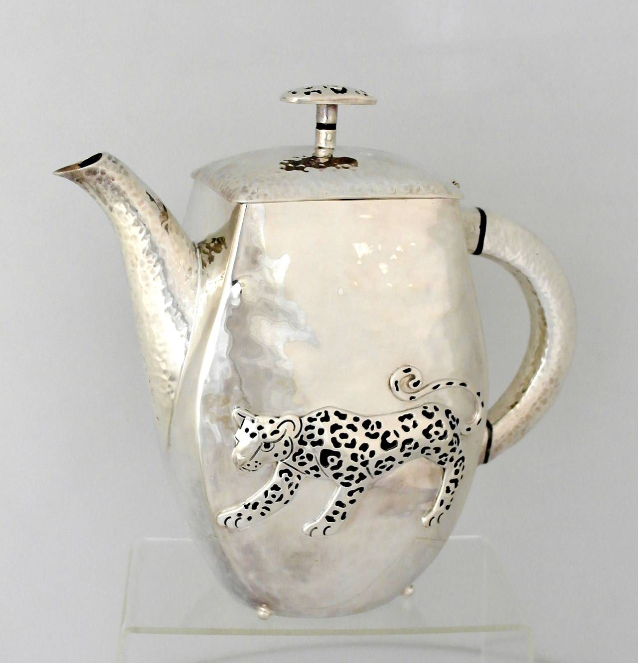 Mexican Emilia Castillo Silver Plate Leopard Tea or Coffee Pot, 1990